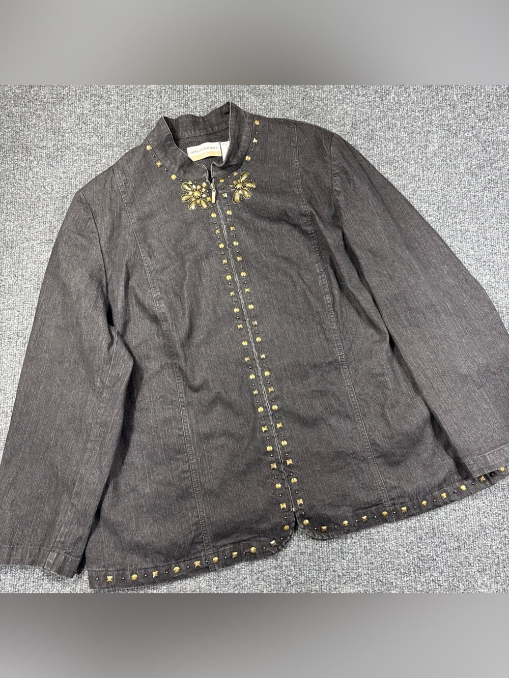 Alfred Dunner Charcoal Jean Jacket with Gold Floral Studs